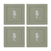 Embroidered Linen Cocktail Napkins Seahorse - Quick Ship
