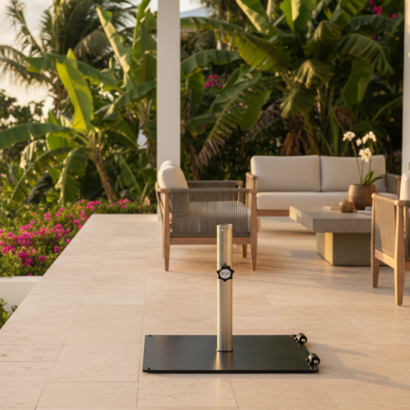 Square Metal Parasol Base with Rollers - QUICK SHIP