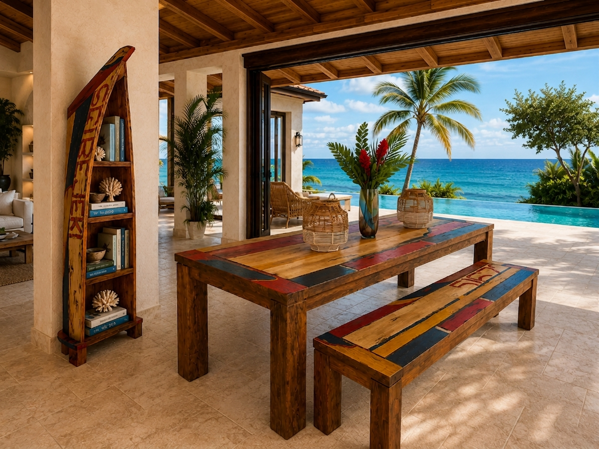 Kuta Table, Bench & Boat Shelf Set