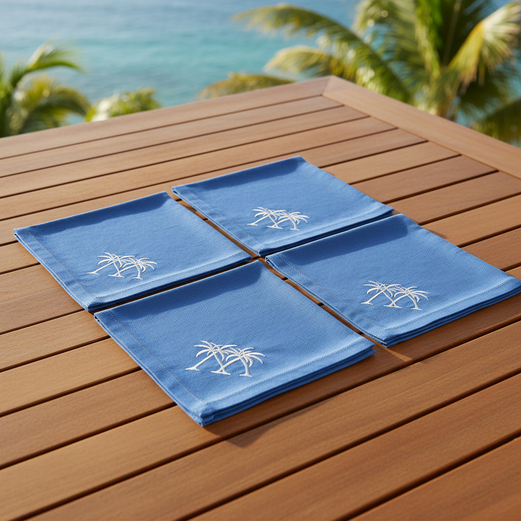 Embroidered Linen Table Napkins Palms - Quick Ship