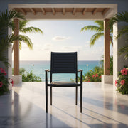 Portals Aluminum Stacking Arm Chair (Dark) - Quick Ship