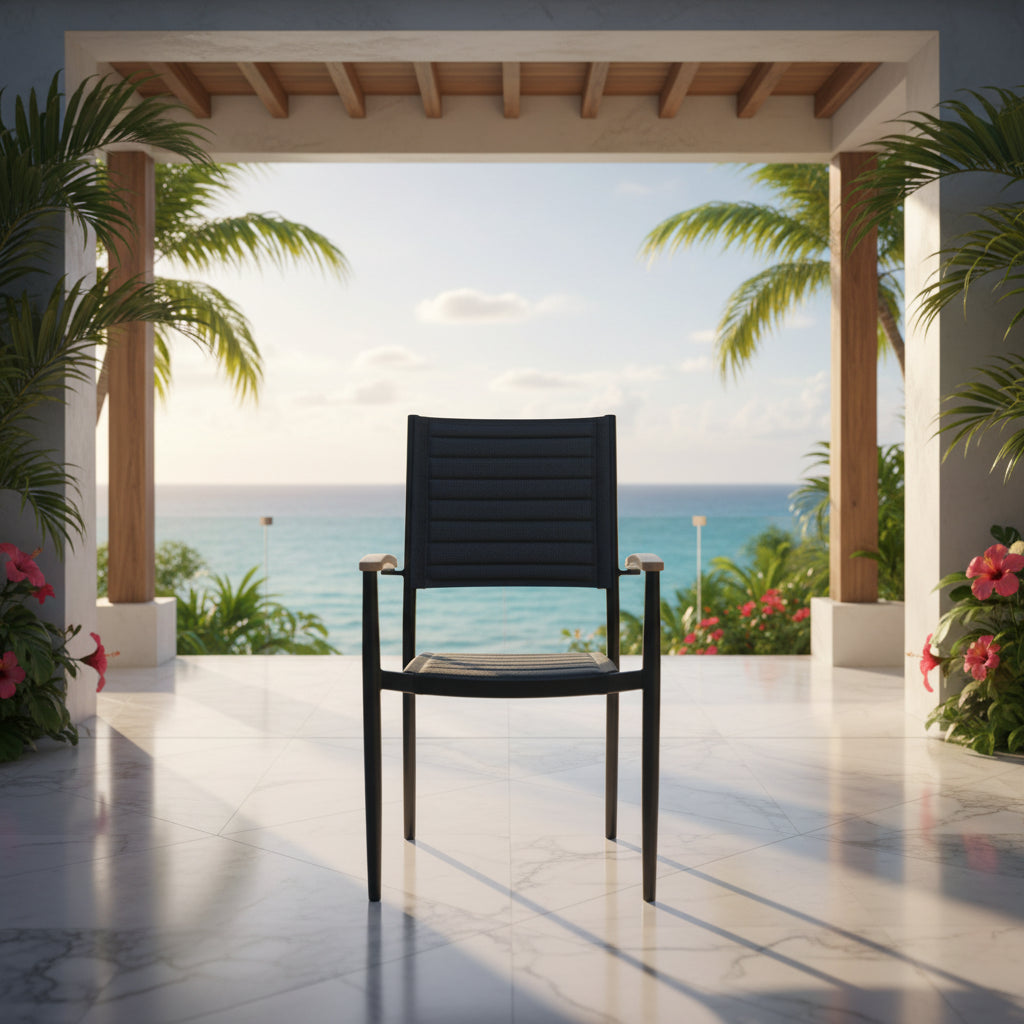 Portals Aluminum Stacking Arm Chair (Dark) - Quick Ship
