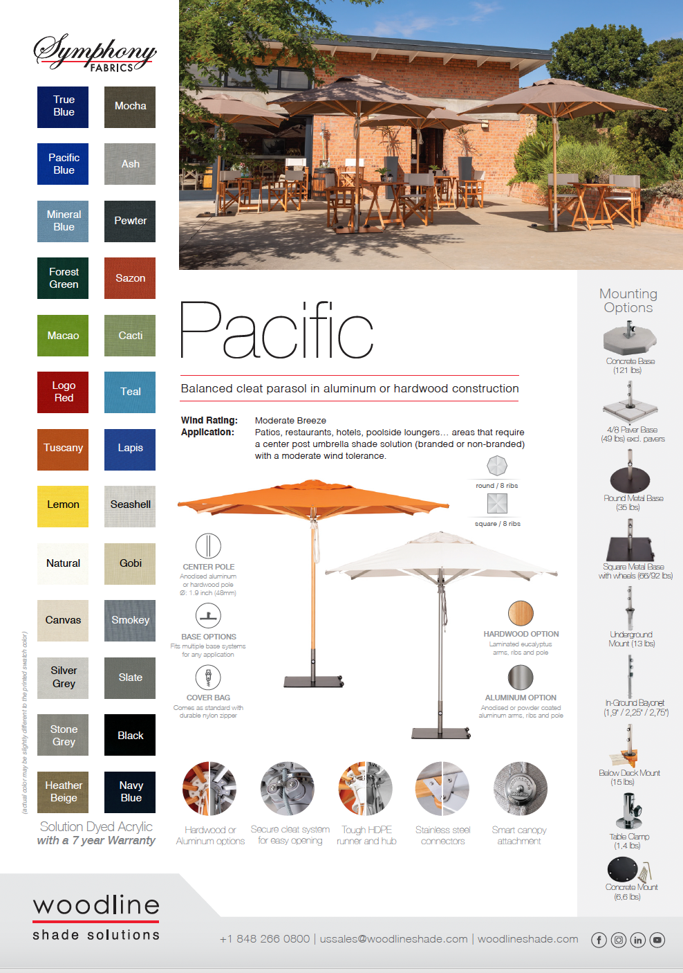 Pacific Eucalyptus Parasol (2" Pole) w/ Canopy - 11.5ft - QUICK SHIP