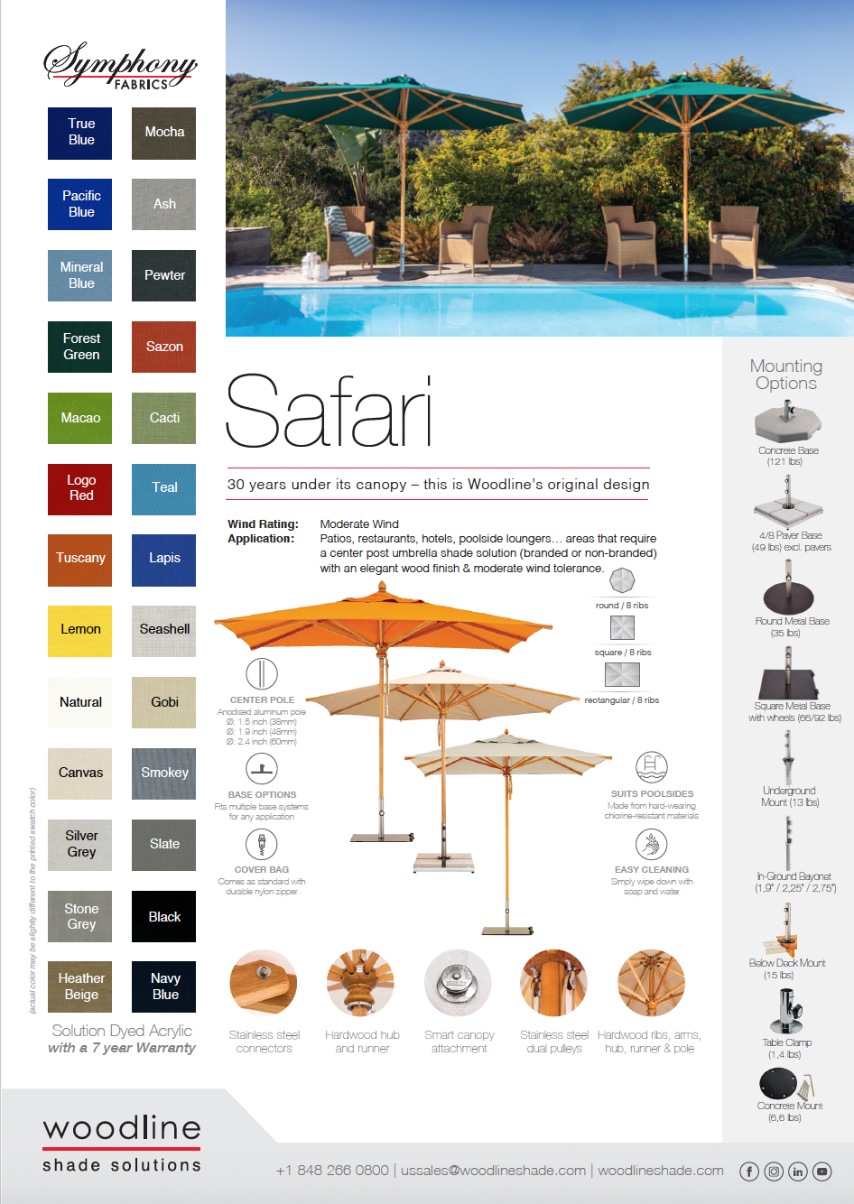 Safari Eucalyptus Parasol (2.5" Pole) w/ Canopy - 11.5ft - QUICK SHIP