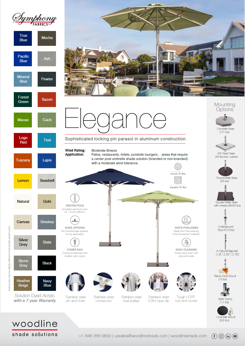 Elegance Aluminium Parasol (2" Pole) w/ Canopy - 11.5ft - QUICK SHIP