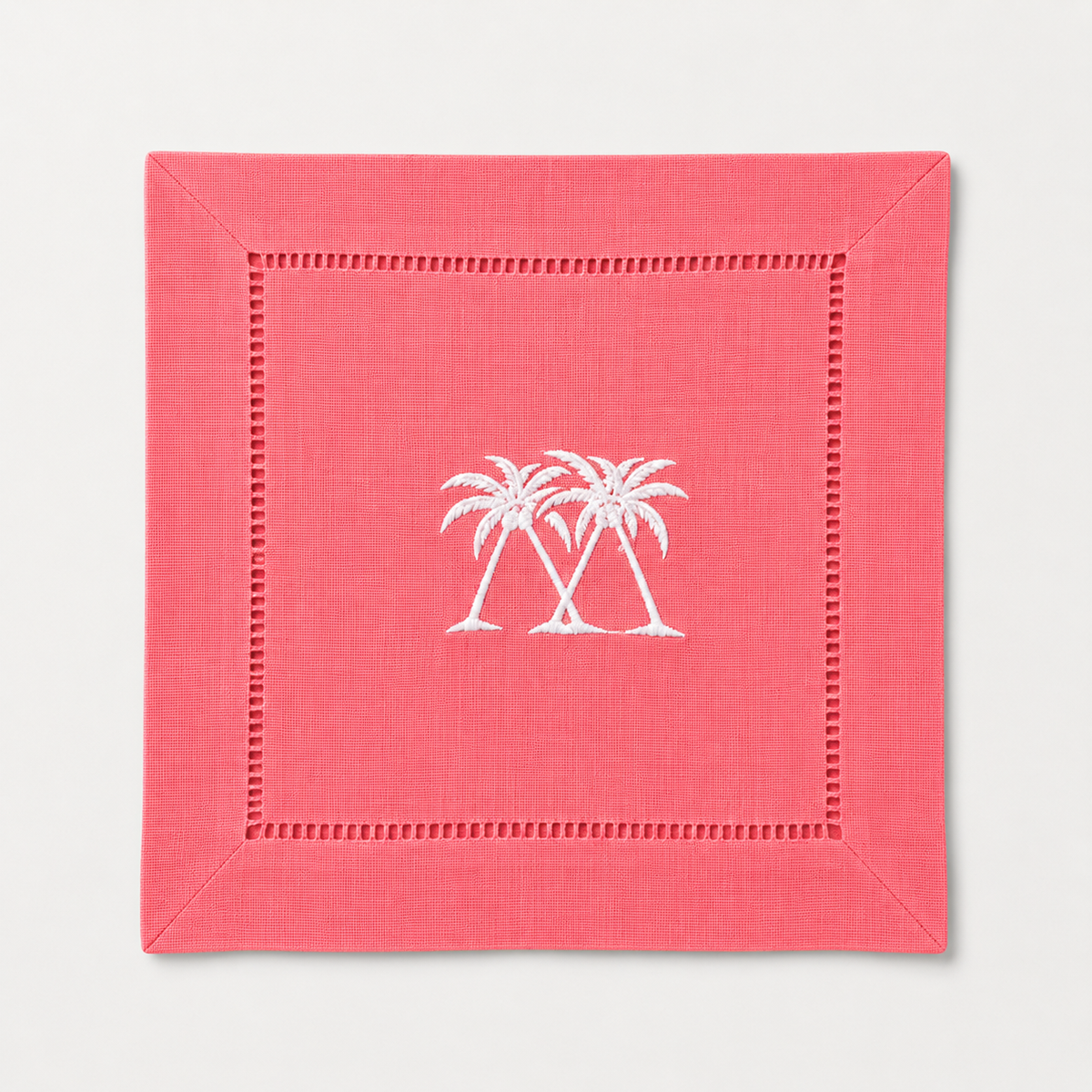 Embroidered Linen Cocktail Napkins Palms - Quick Ship