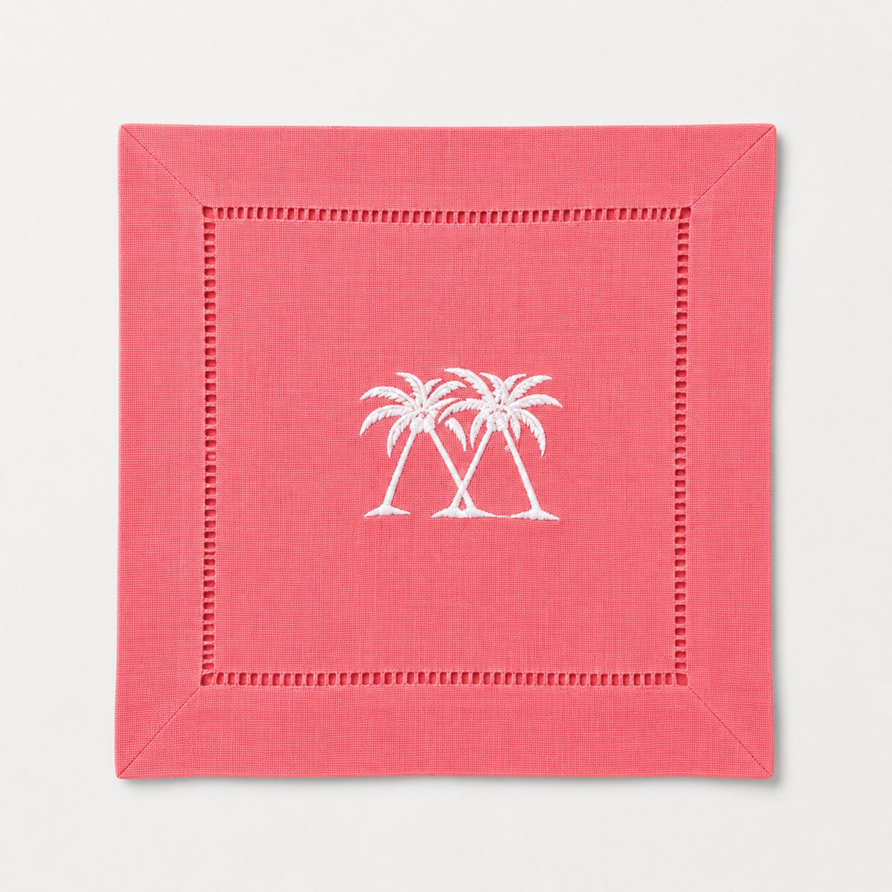 Embroidered Linen Cocktail Napkins Palms - Quick Ship
