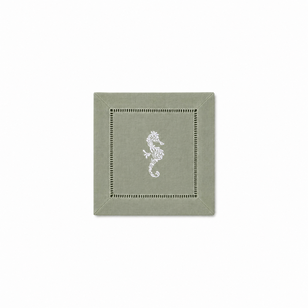 Embroidered Linen Cocktail Napkins Seahorse - Quick Ship