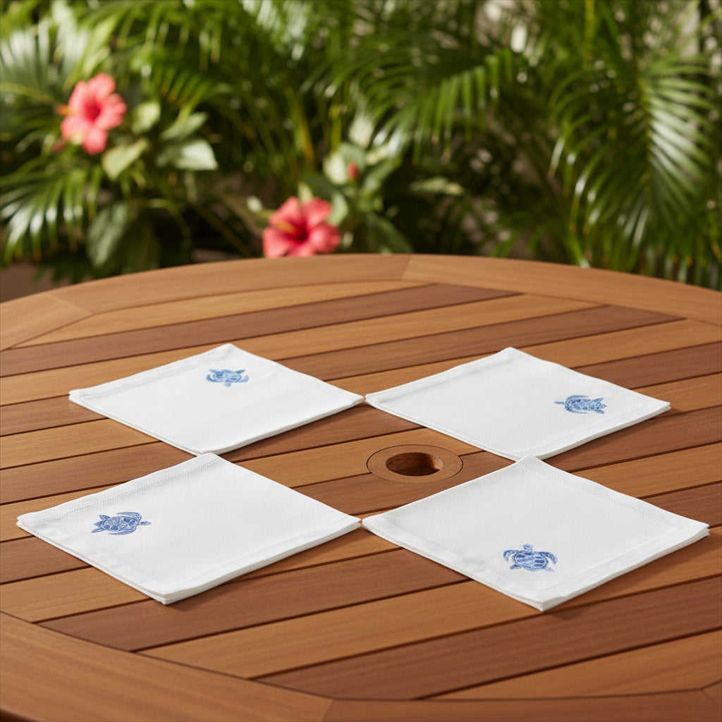 Embroidered Linen Table Napkins Turtle - Quick Ship