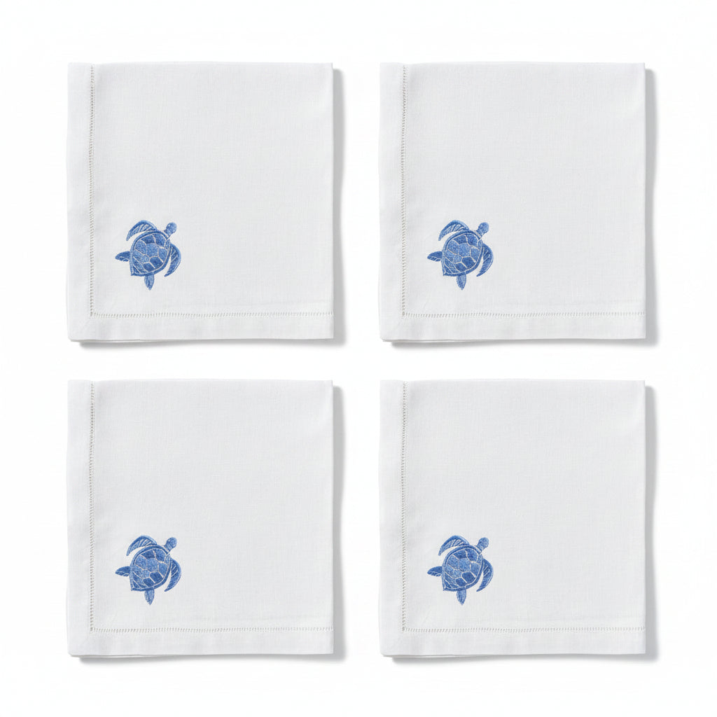 Embroidered Linen Table Napkins Turtle - Quick Ship