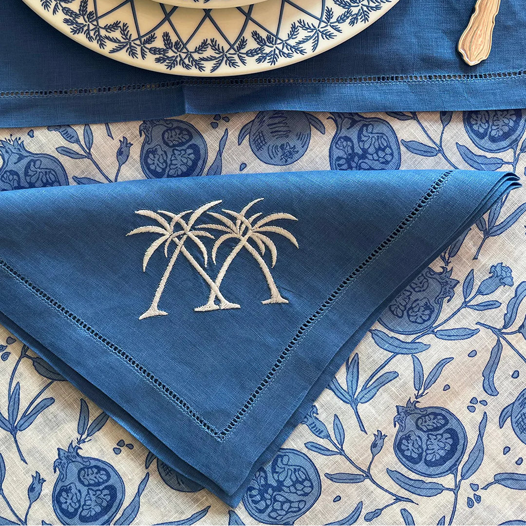 Embroidered Linen Table Napkins Palms - Quick Ship