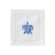 Embroidered Linen Cocktail Napkins Turtle - Quick Ship