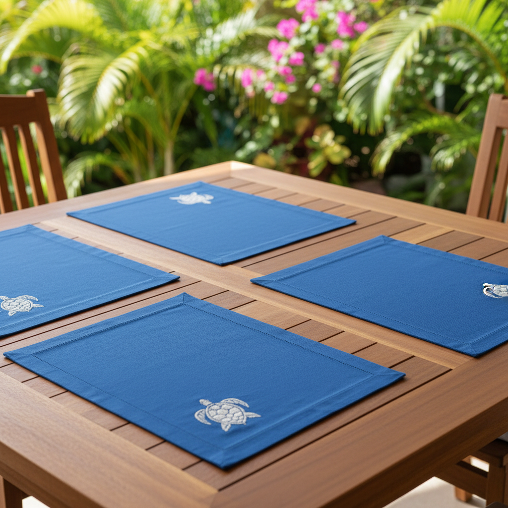 Embroidered Linen Placemats Turtle - Quick Ship