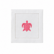 Embroidered Linen Cocktail Napkins Turtle - Quick Ship