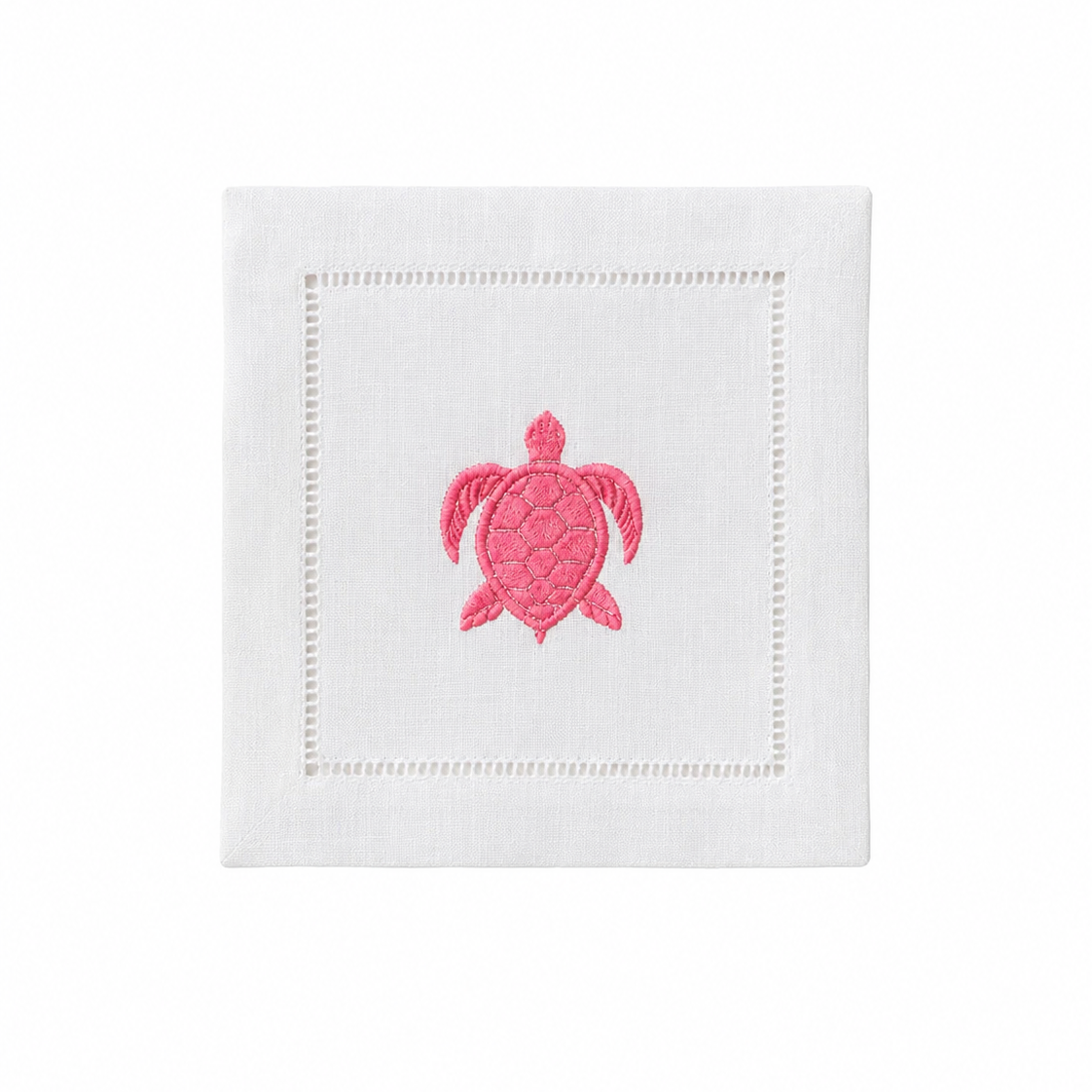 Embroidered Linen Cocktail Napkins Turtle - Quick Ship